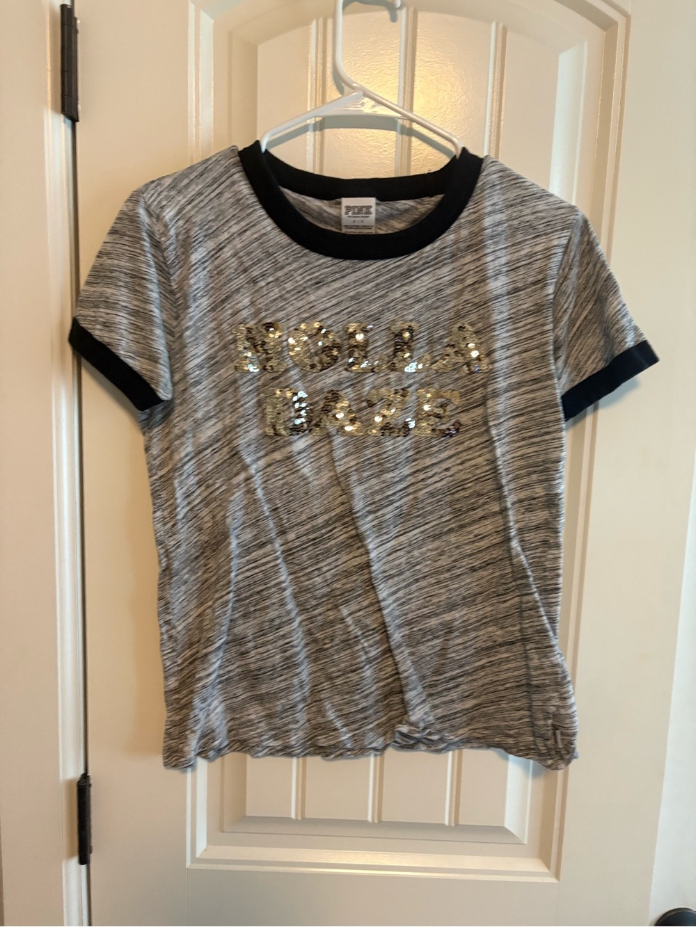 PINK Victoria's Secret Heathered Gray Tee with Black Trim